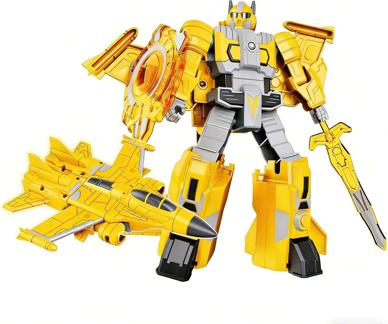 Transforming Jet Robot Toy, 2-in-1 Fighter Aircraft & Robot Action Figure for Kids, 3 Color Options, Fun Educational Gift for Boys & Girls (Yellow)