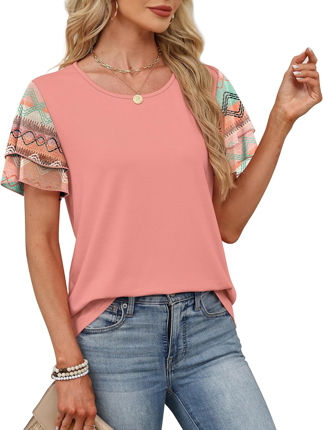 WIHOLL Womens Summer Tops Trendy Ruffle Sleeve Shirts Casual Chiffon Blouses Beach Vacation Clothes image 4