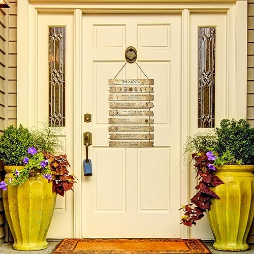 Miniatura 6 de Qunclay Letrero de conocimiento de bruja, decoración de pared de madera, arte de pared de bruja, fase lunar, para colgar en la pared, placa de