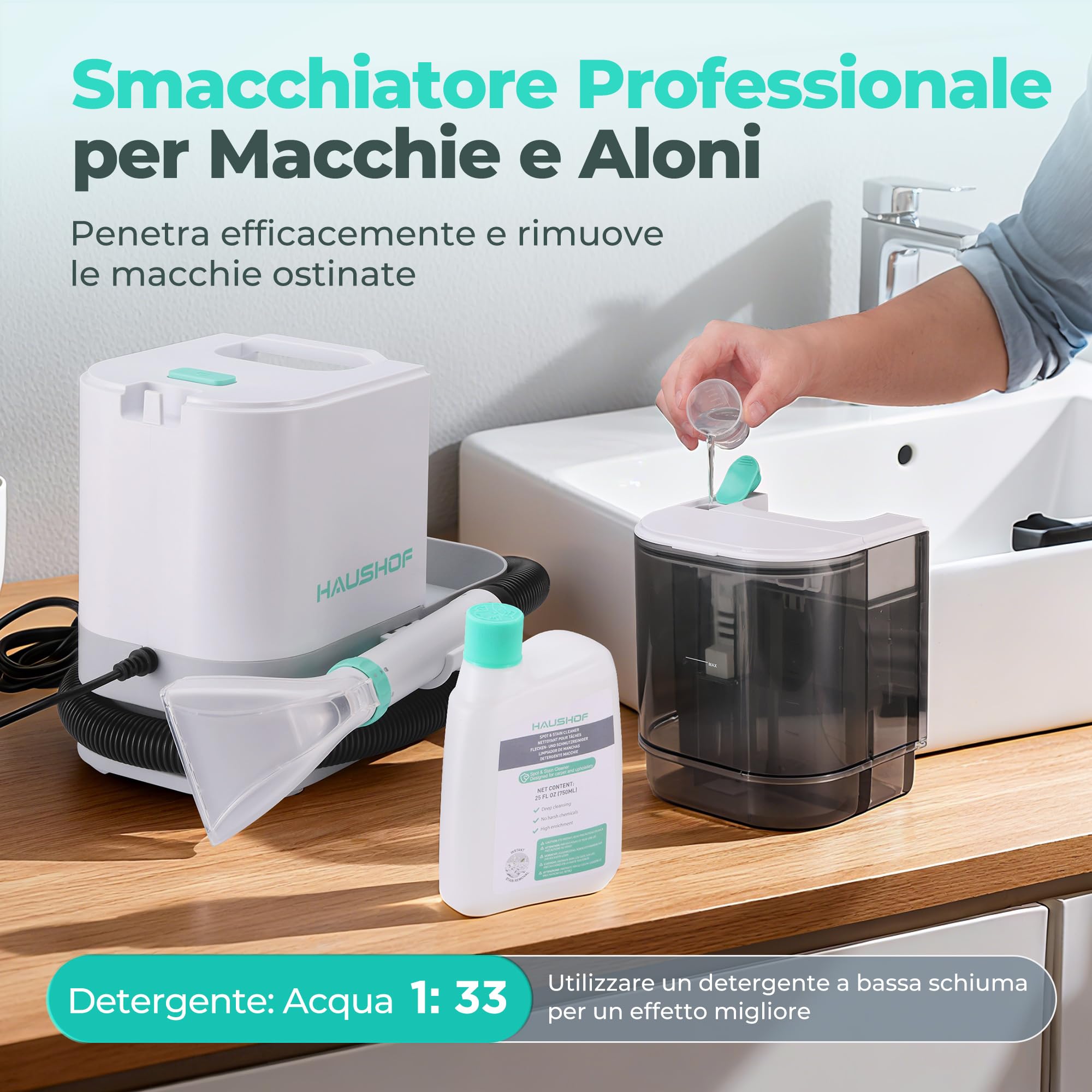 HAUSHOF Lavatappeti Portatile per Tappeti e Divani, Pulitore Portatile con 13 kPa di Potenza Aspirante, Ideale per Rimuovere Macchie da Tappeti, Divani, Auto e letti per Animal