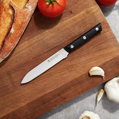 Vista 2 de HENCKELS Cuchillo dinámico afilado de 5 pulgadas, cuchillo de tomate, diseño alemán informado por más de 100 años de maestría, negro/acero inoxidable