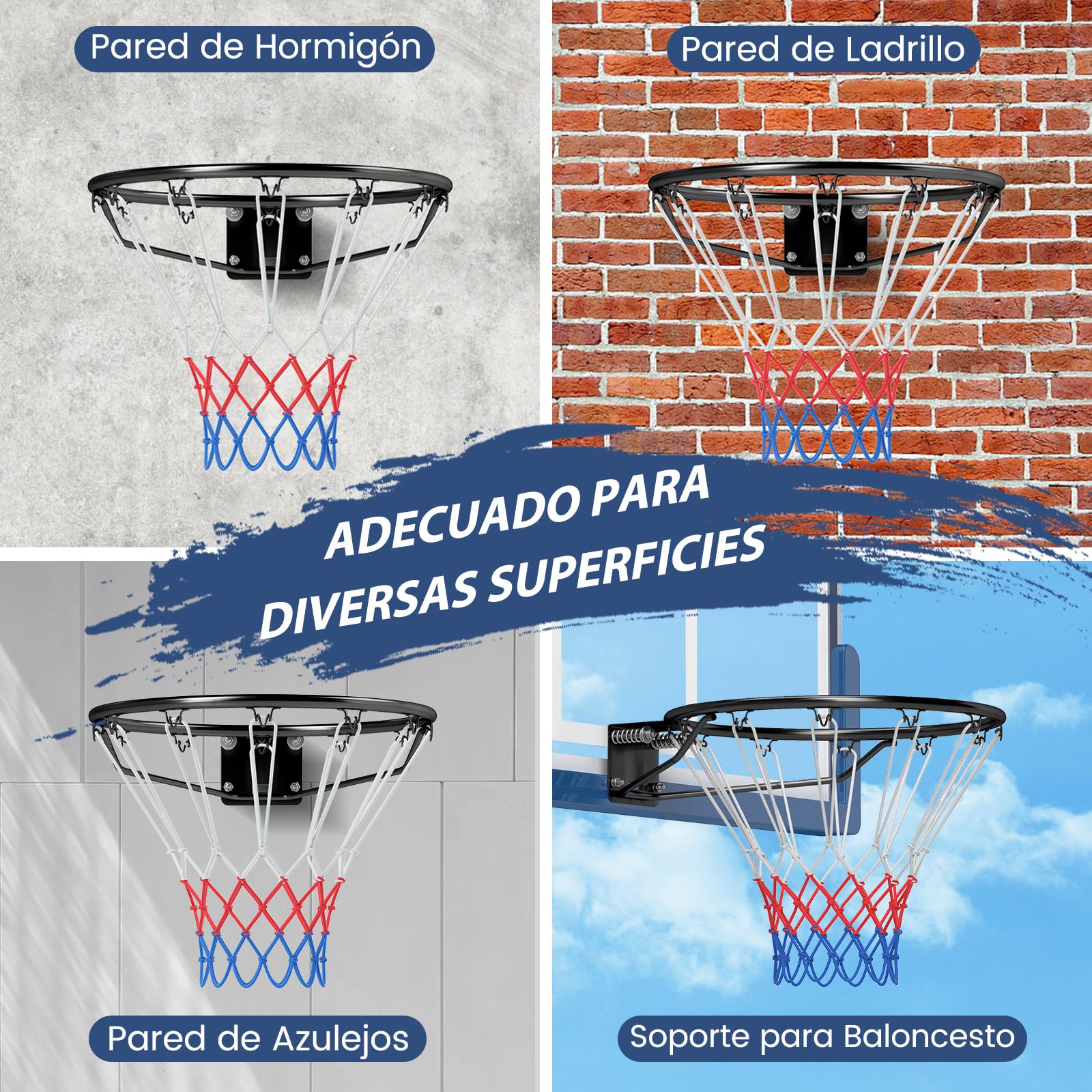 COSTWAY Aro de Baloncesto de 45 CM, en Pared con Doble Resorte, 12 Lazos, Reemplazo de Aro de Baloncesto para Interior y Exterior para Niños y Adultos