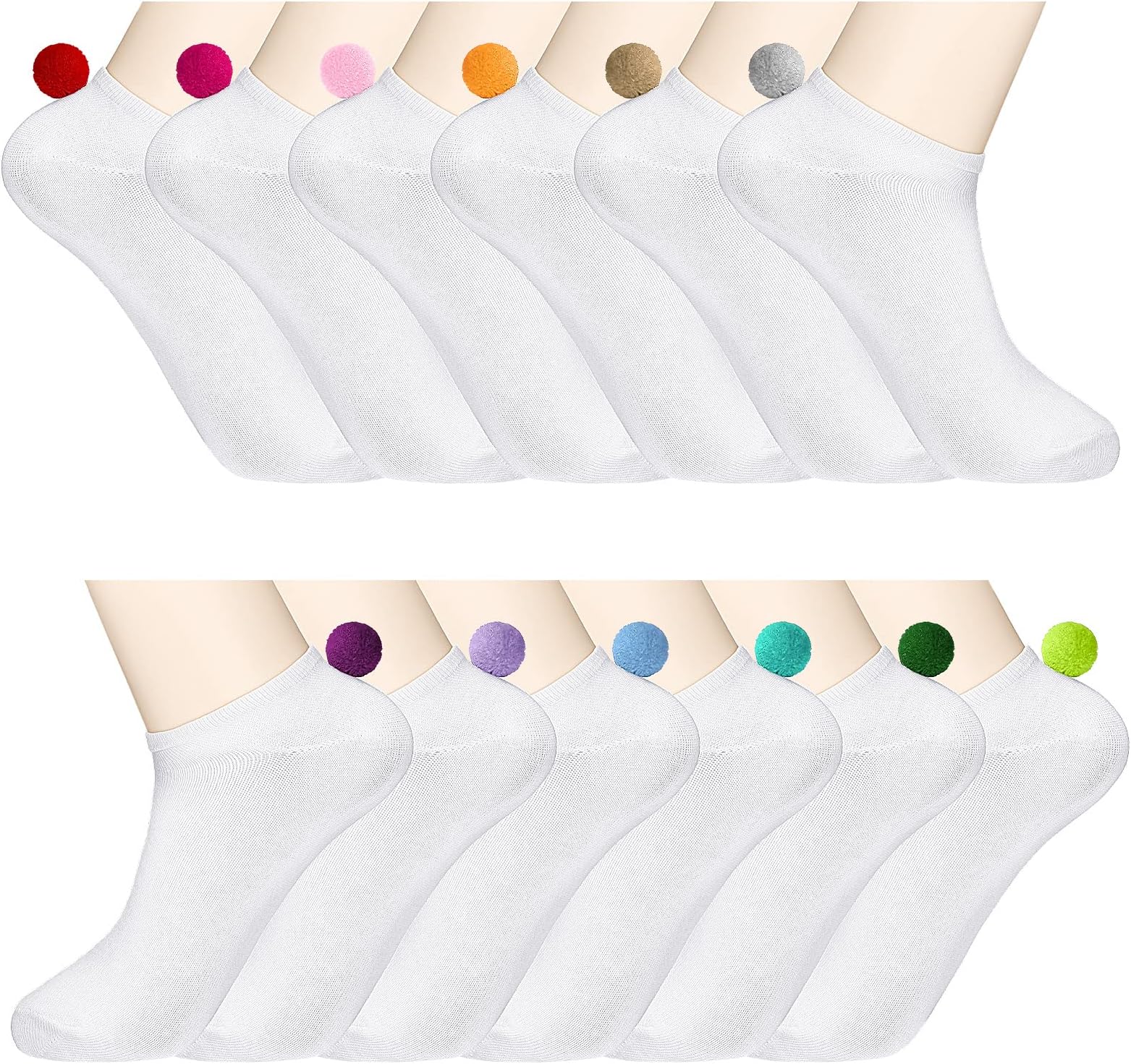 Geyoga12 Pairs Women Pom Pom Socks Ankle with Balls Low Cut Performance Seamless Soft Athletic Socks