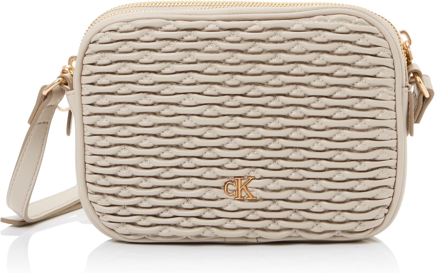 Calvin Klein Women's Pleated Double Zip Camer a Bag Lv04f3279g Crossover