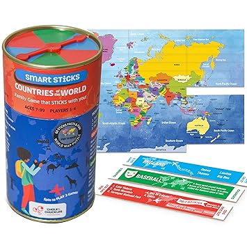 Chalk and Chuckles Smart Sticks Countries of The World, A Super Fun Learning, Family and Travel Game, Gifts for Ages 7-99 Years