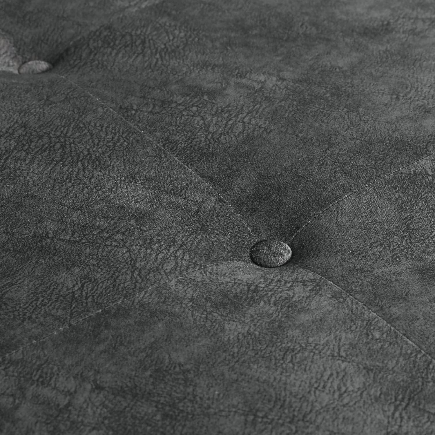 Homebeez Storage Ottoman Bench Fabric Button Tufted Coffee Table Footstool, Footrest with Wood Legs for Living Room (Black Gray)