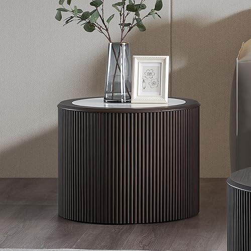 Miniatura 14 de WILLIAMSPACE Juego de 2 mesas auxiliares redondas negras anidadas, mesas centrales modernas de madera, mesa de té para sala de estar, apartamento,