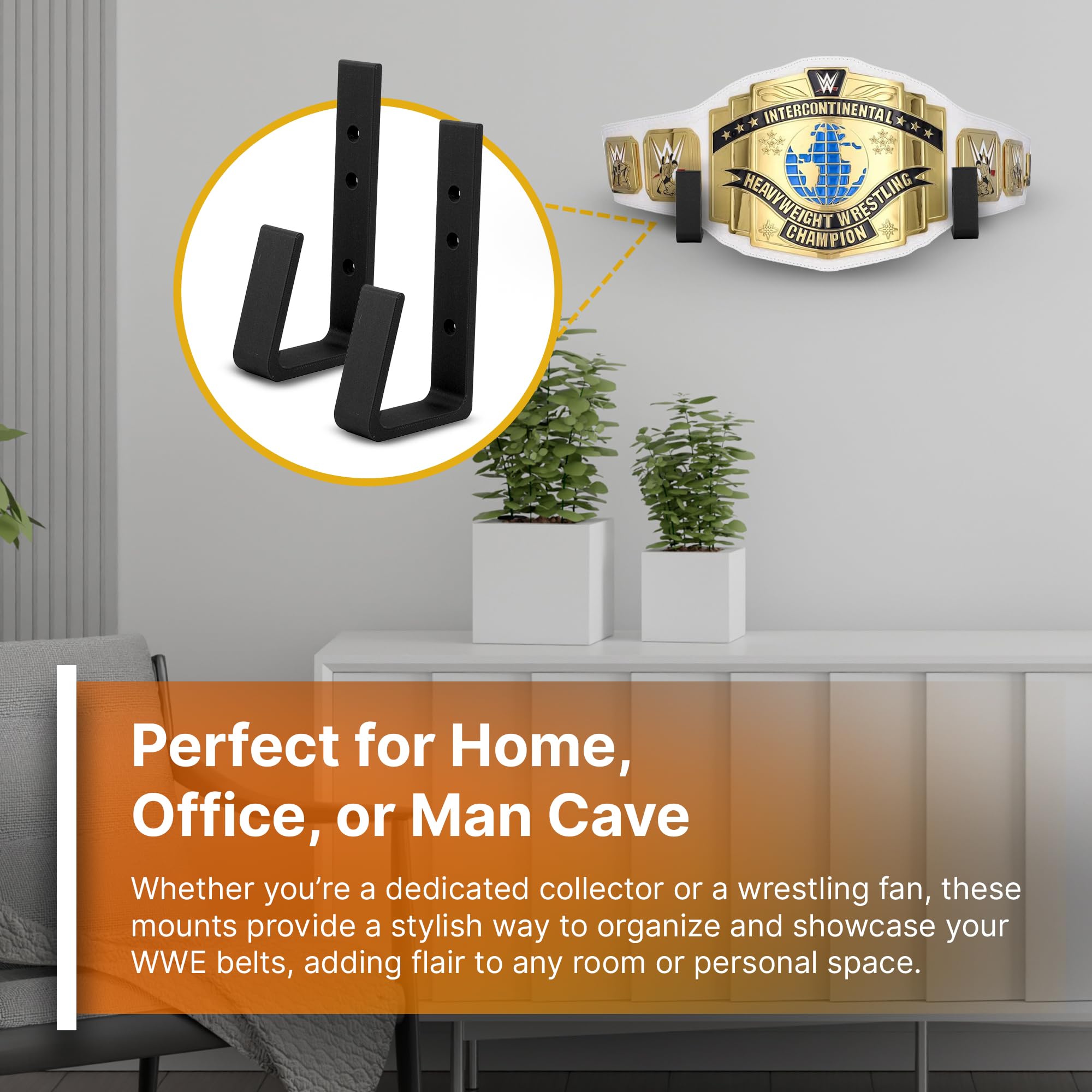 Supporto da parete per cintura da wrestling – Set di ganci pesanti compatibile con WWE, boxe, arti marziali, UFC, cinture di replica e vetrina per vincere il titolo