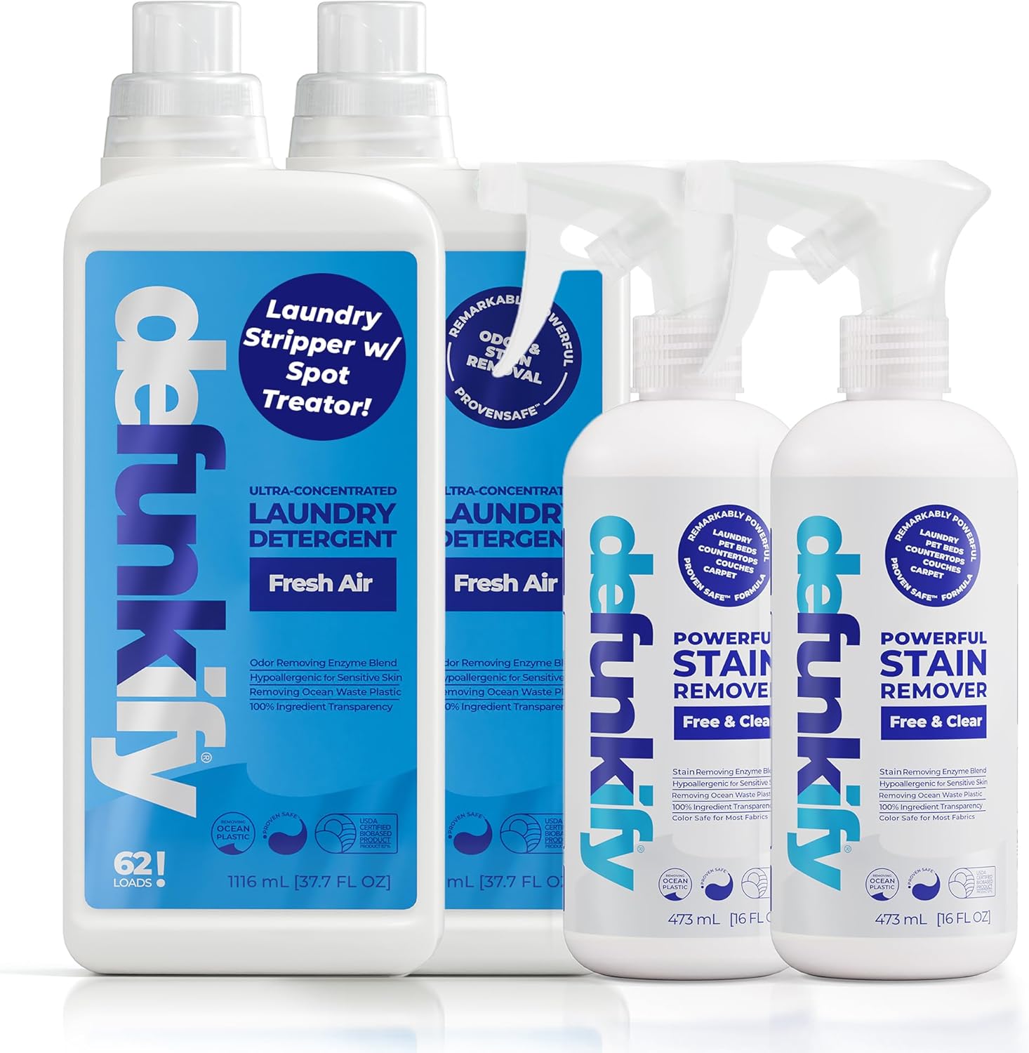 Get Stainy Bundle- 2Pk ‘Fresh Air’ Laundry Detergent & 2Pk Stain Remover Spray. Washing Detergent Soap & Spot Treater Prewash for Activewear, Carpet, Gear. Kid, Pet & Sensitive Skin Safe