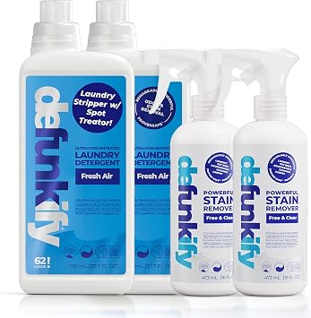 Get Stainy Bundle- 2Pk Fresh Air Laundry Detergent & 2Pk Stain Remover Spray. Washing Detergent Soap & Spot Treater Prewash for Activewear, Carpet, Gear. Kid, Pet & Sensitive Skin Safe