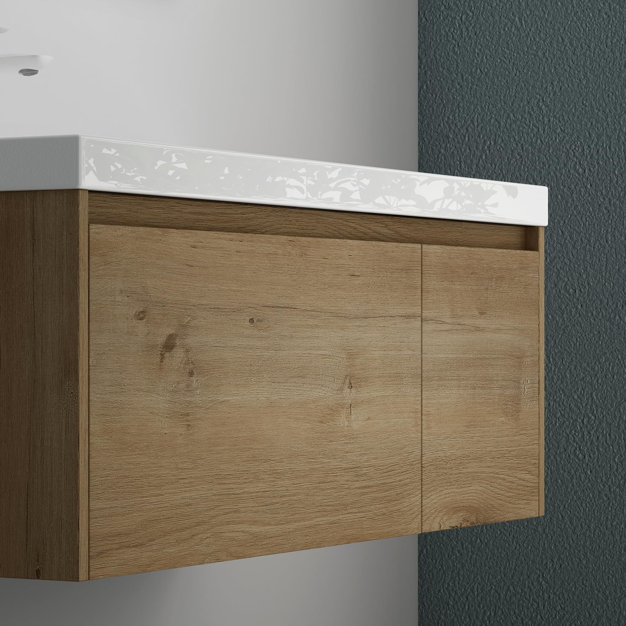 Mai & Mai Meuble de Salle de Bain Marron Clair avec Lavabo Meuble sous Vasque 100x50x40cm Meuble Suspendu avec Tiroir Salerno