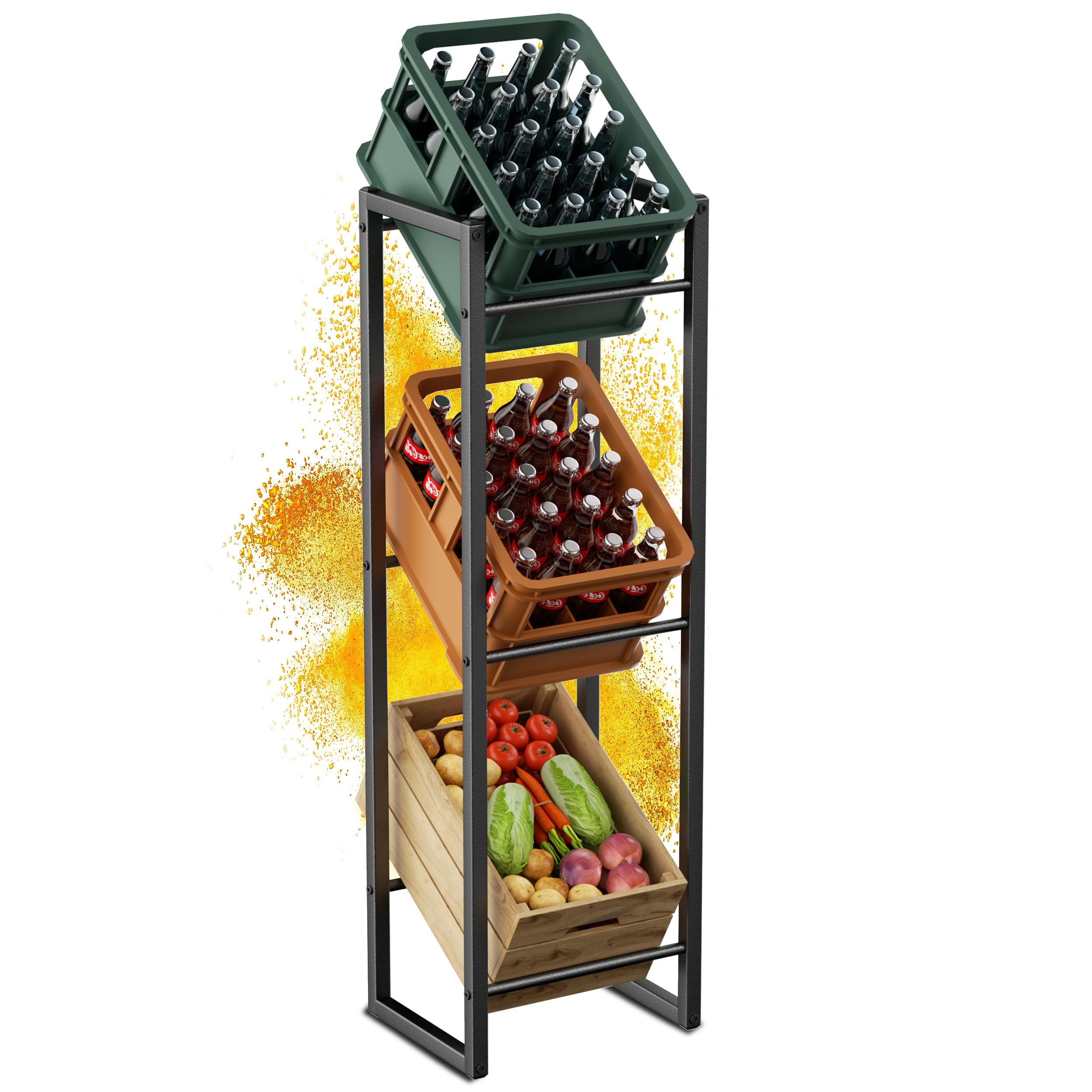 Schmales Getränkekistenregal 3 Kisten, 39x30x140 cm Stabiles Getränkeregal trag. 350KG, Platzsparendes Metall Wasserkistenregal Bierkistenregal mit Verstellbaren Füßen, Kistenregal für Küche, Bar