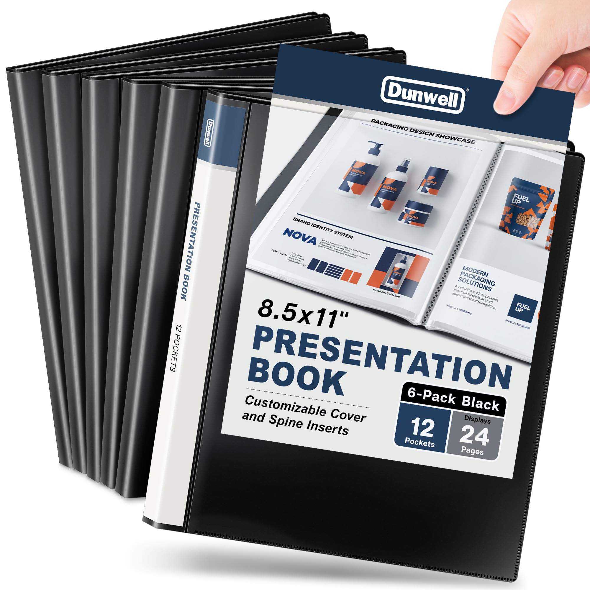 Dunwell Binder with Plastic Sleeves 12-Pocket (6 Pack, Black) - Presentation Book, 8.5 x 11 Portfolio Folder with Clear Sheet Protectors, Displays 24-Page Documents, Certificates, Important Papers