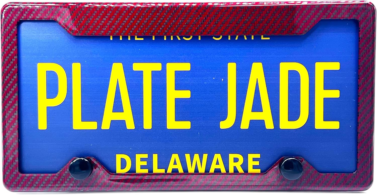 100% Real 3k Twill Weave Carbon Fiber Car License Plate Frame, UV Protection, Front Rear Universal Fit USA Canada Mexico Standard Size tag Holder (Red)