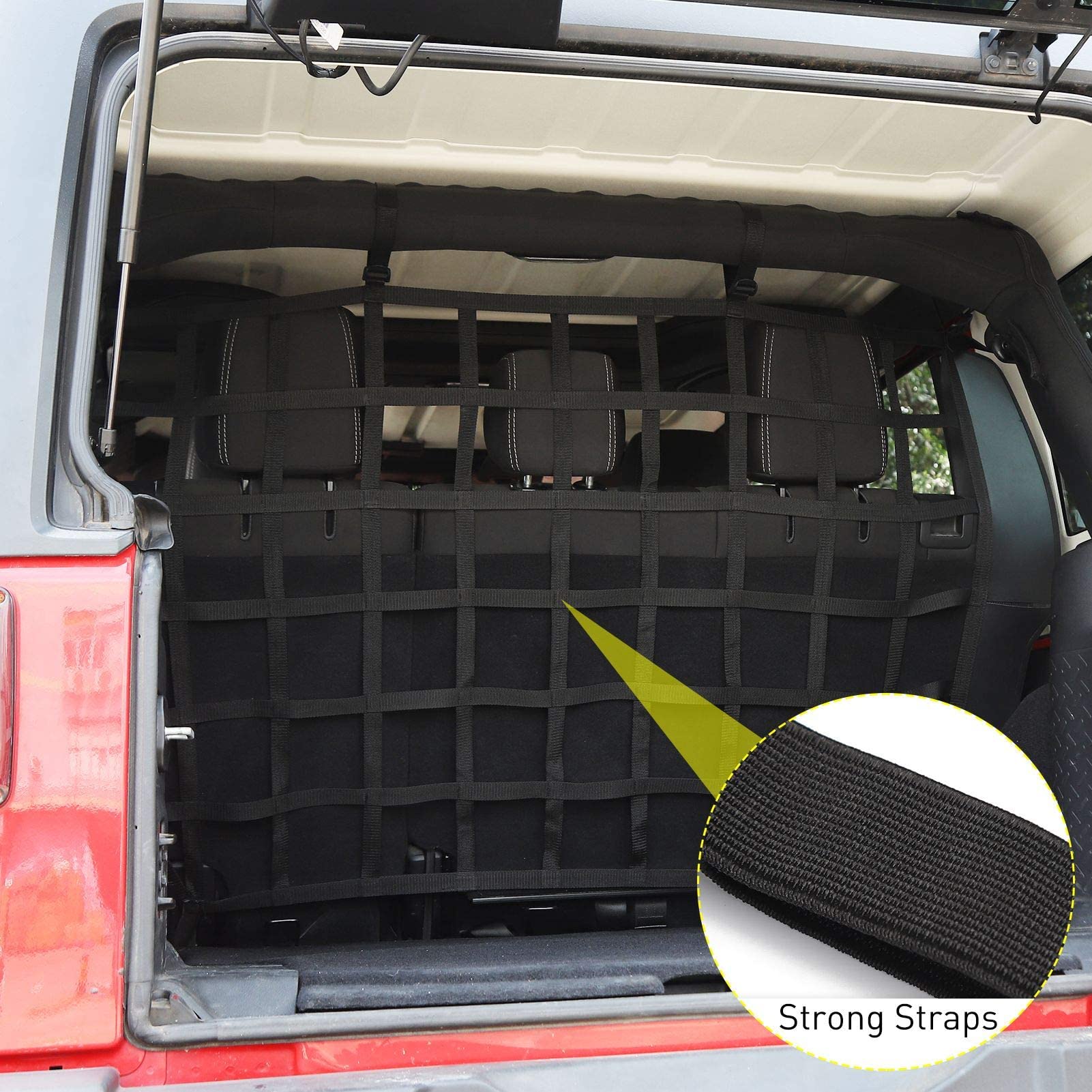 Haustiernetz, Fahrzeug-Sicherheitsnetz, Hundebarriere für Jeep Wrangler JK JL 4-Türer 2007-2025, passt hinter den Rücksitz, geeignet für mittelgroße und große Haustiere