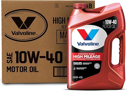 Valvoline - Aceite de motor de mezcla sintética SAE 10W-40 de alto kilometraje, con tecnología MaxLife, 5cuartos de galón, caja de 3 (el embalaje Valvoline - Aceite de motor de mezcla sintética SAE 10W-40 de alto kilometraje, con tecnología MaxLife, 5cuartos de galón, caja de 3 (el embalaje