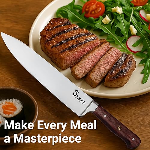 Miniatura 6 de Cuchillo de chef de 8 pulgadas  Cuchillo de chef profesional de acero inoxidable con mango de wengué de madera africana y pasador de mosaico