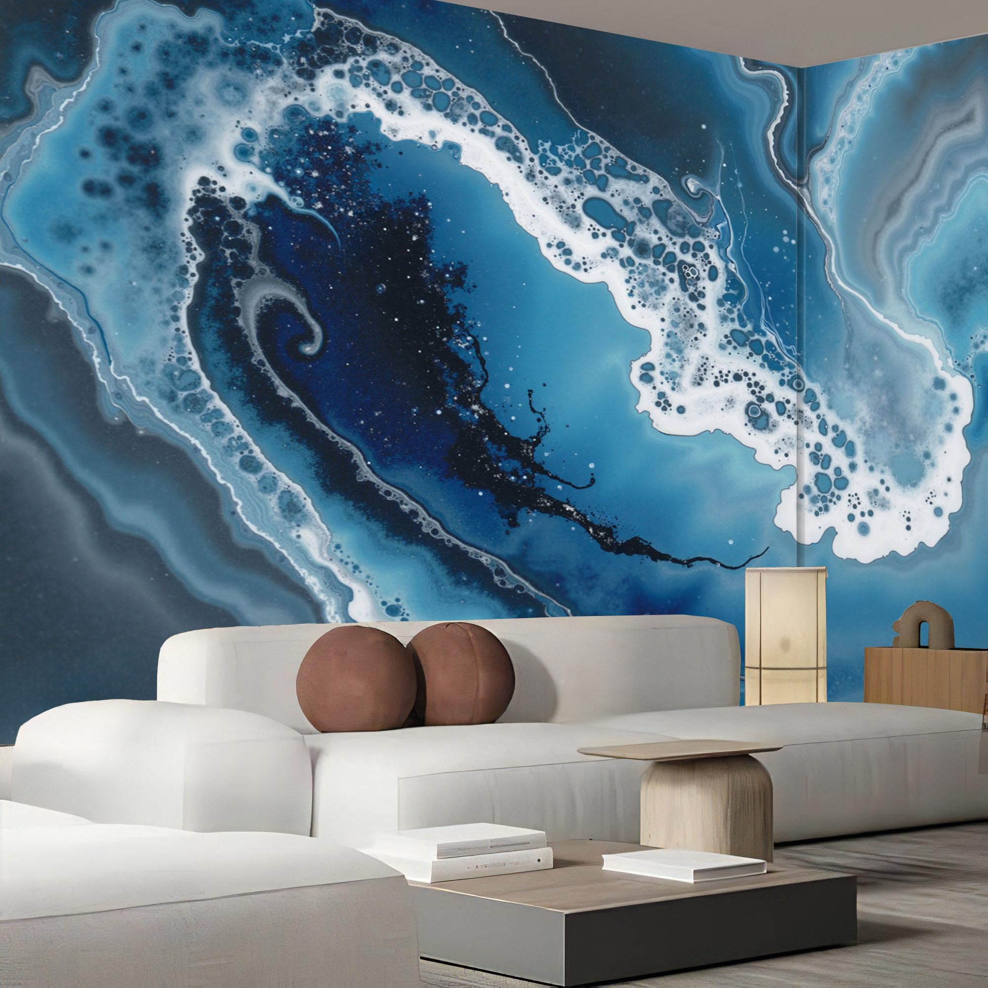 Papier Peint Marbre Bleu Marine Panoramique Moderne 250x175 cm