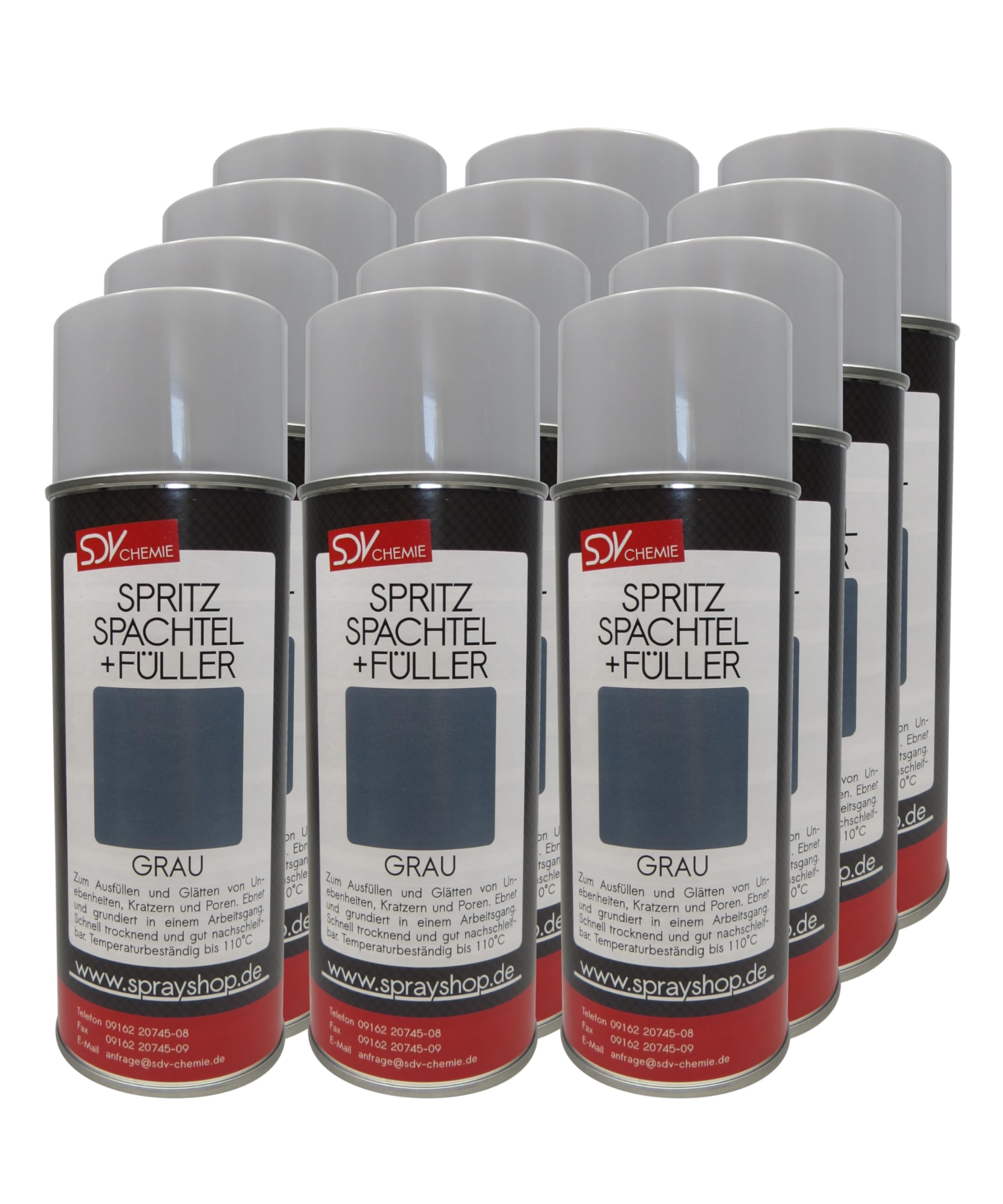 SDV Chemie Spritzspachtel & Füller Spray Grau 12x 400ml für Autolack Lackierer KFZ Auto