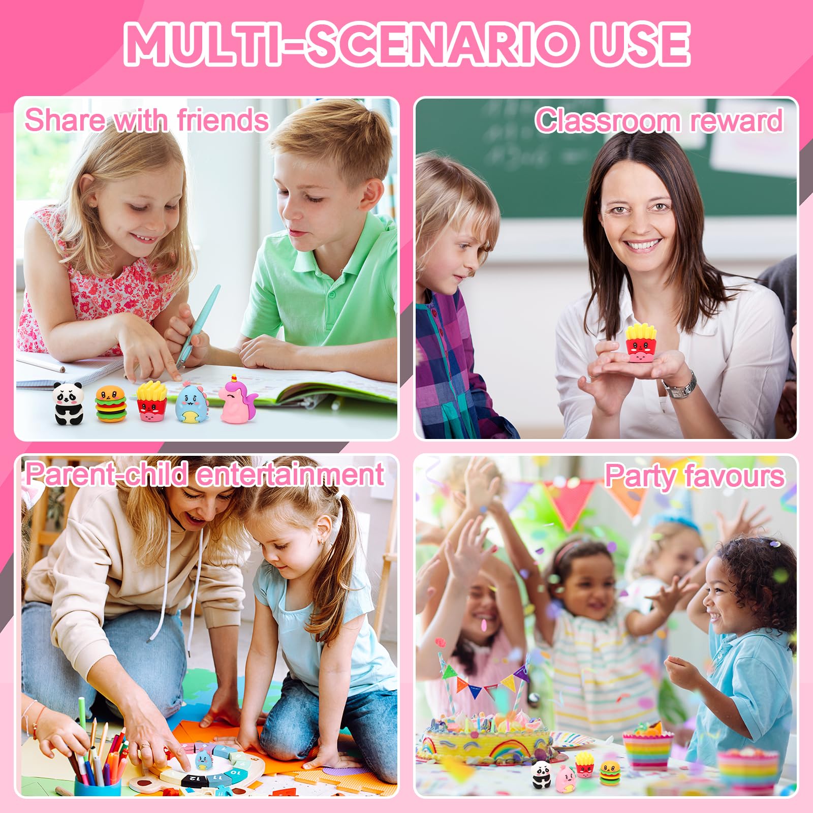 Lot 16 Taille-Crayons Dessin Animé 3D – Animaux & Nourriture Mignonne – Cadeaux Anniversaire Enfants 3-10 Ans