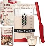 Sourdough Starter Kit - 38oz with Cookbook, Measuring Cup, Spatula, Wide Mouth Jar Cover, Thermometer, Date Marked Feeding Band, Glass Jar for Baker, Bread Baking Supplies