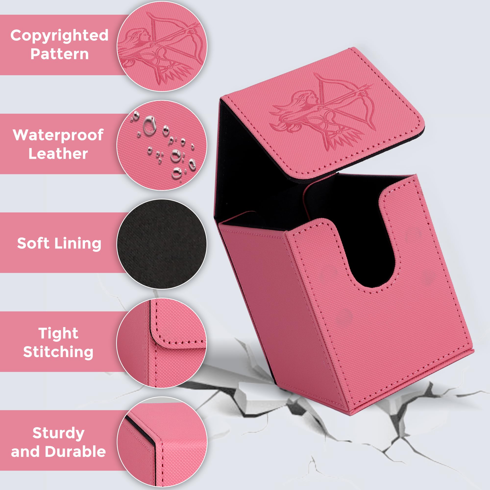MTG Deck Box - Caja de almacenamiento de cartas coleccionables de gran capacidad, se adapta a más de 100 tarjetas de doble manga, funda de cuero compatible con mazo Magic Commander, mazo de