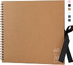 Scrapbook Album with 60 Pages Thick Kraft Paper, 8×8in Brown DIY Photo Book, Small Memory Book with Photo Corners for Baby Family Lovers Pets