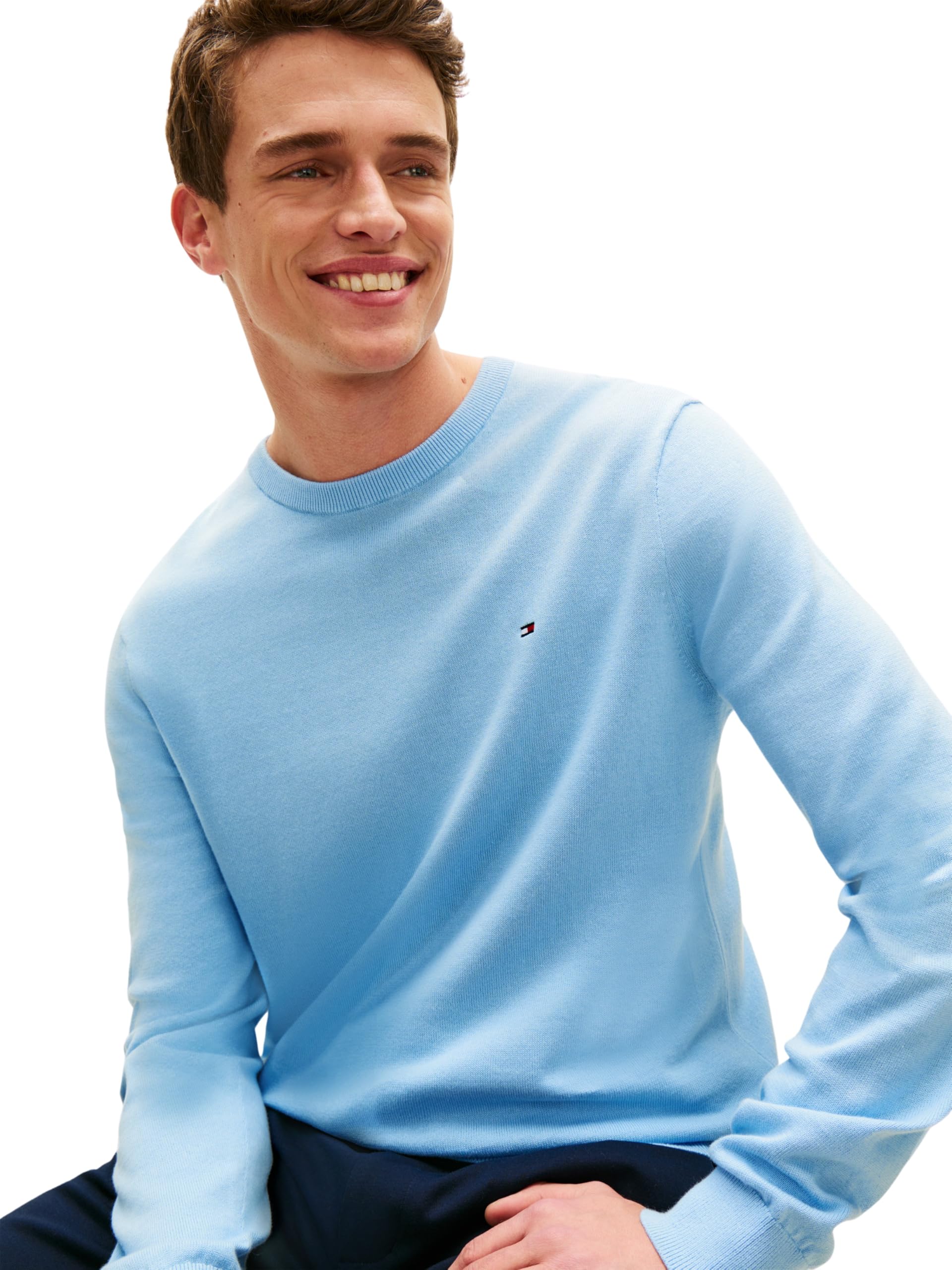 Tommy Hilfiger Maglione da Uomo Essential SSNL Cotton Crew Neck MW0MW39999, Blu, XL, Blu (Well Water), XL