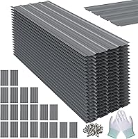 20 PCS Metal Roof Panels, 17.7"×73.2" 180 ft² Corrugated Roofing Panels, 6.1Ft Galvanized Metal Siding Panels with 200 Screws and Glove, for Garages, Sheds, Stables, Carport, Grey