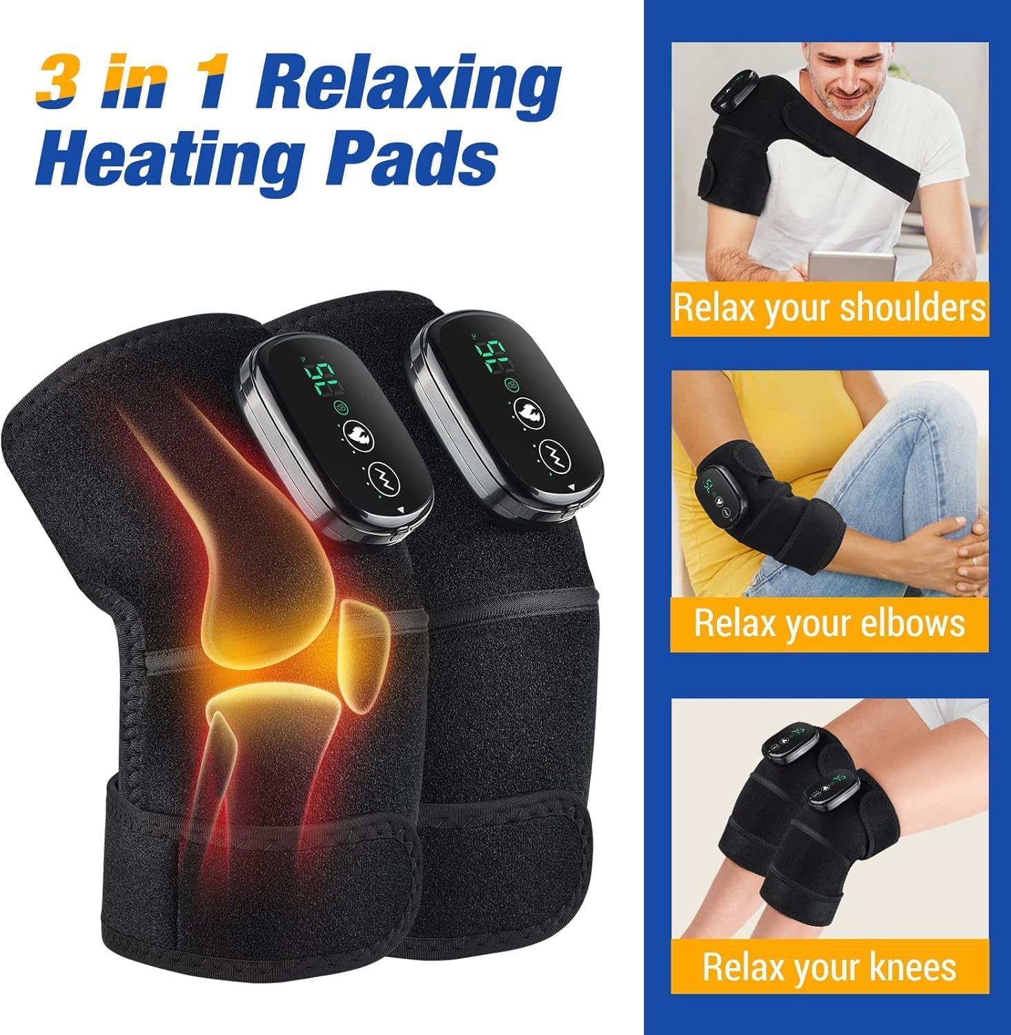 Knee Massager FSA Eligible, Knee Heating Pad for Arthritis, Heated Knee Massager with Heat and Vibration, Heated Knee Wrap Black