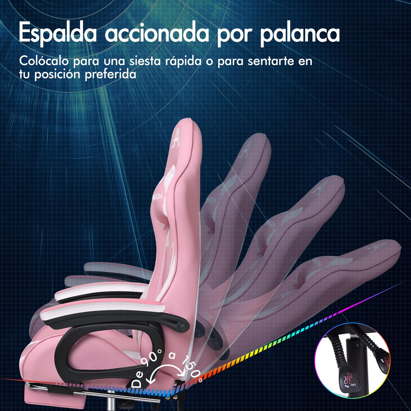 ALFORDSON Silla Gaming con Cojín Lumbar y Cervical, Silla Oficina Gamer Ergonómica Reclinable con Masajeador, Respaldo Alto Acolchado, Ideal Ordenador,Oficina,Videojuego,Escritorio, Cuero PU(Rosa)