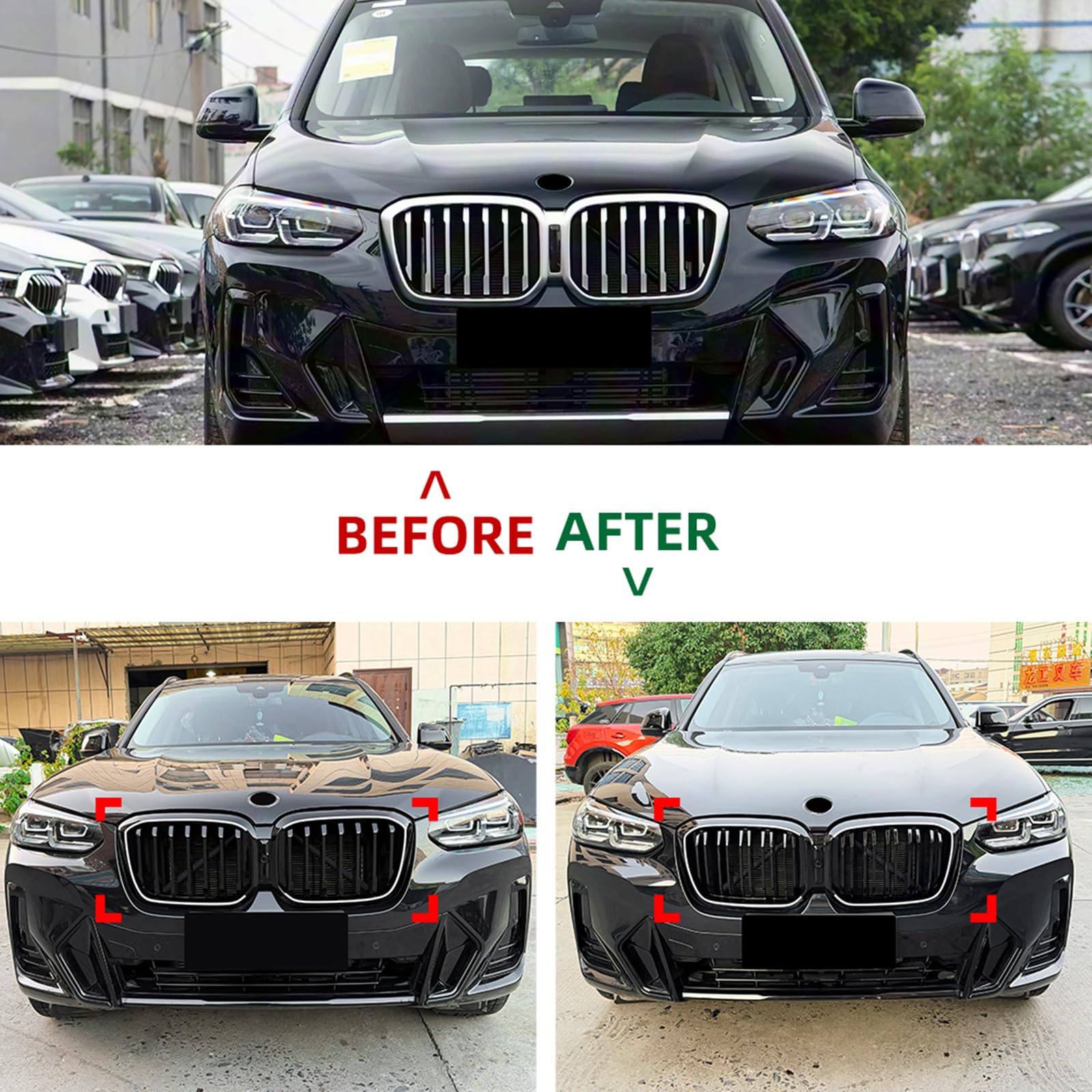 Kratka przedniego zderzaka samochodowego ze światłem do BMW X3 G01 X4 G02 LCI 2022-2024 czarna