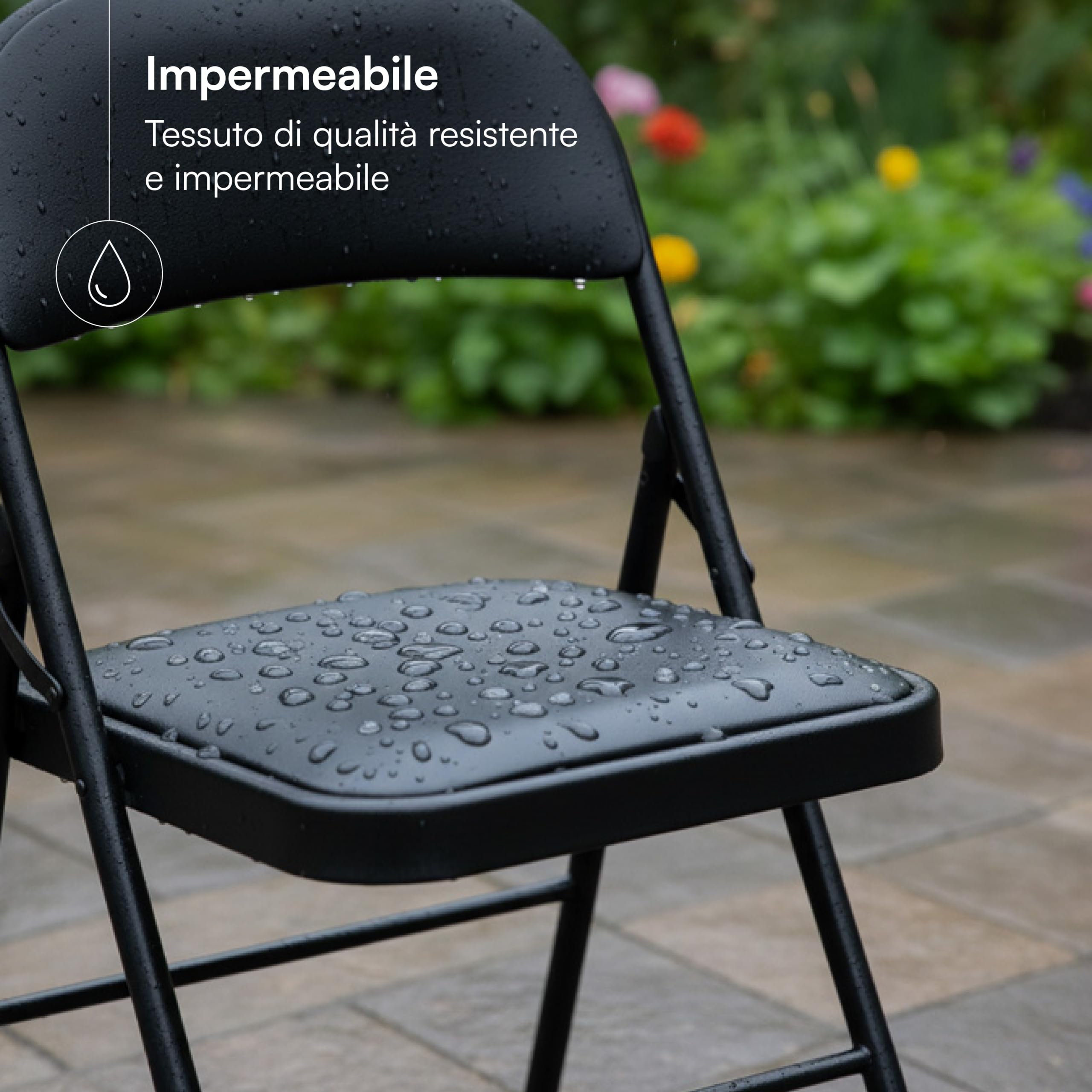 Baroni Home Juego de 6 sillas plegables negras, asiento y respaldo acolchados, impermeables y fáciles de limpiar, silla ahorra espacio al abrir y cerrar, 45 x 48 x 77 cm