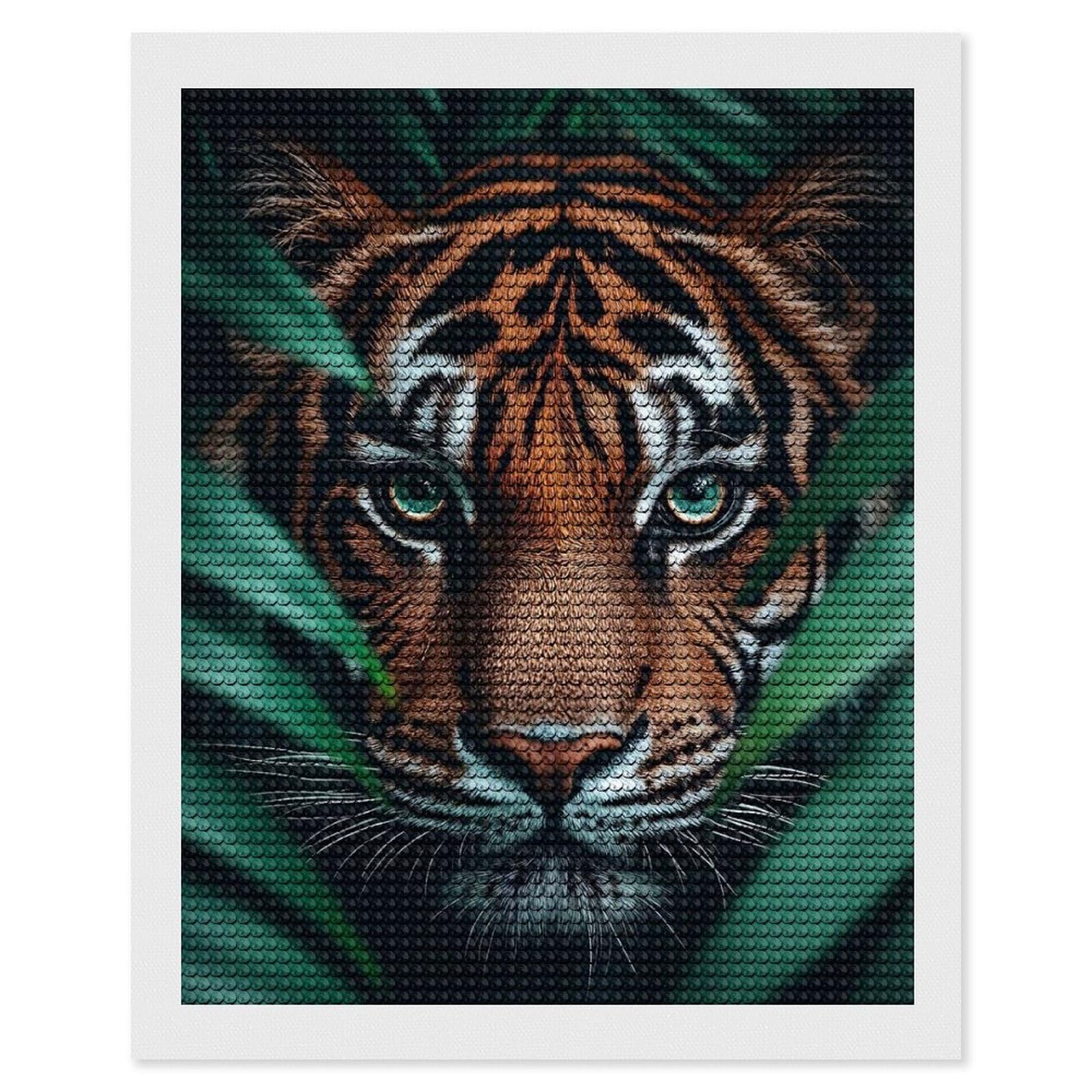 Junmoney Tiger Portrait in The Jungle Foliage Diamond Art Canvas 16"x20", for Adults, Pleasing Wall Art Project, Modern Decor, Gift Idea, Nice Detail and Sparkle