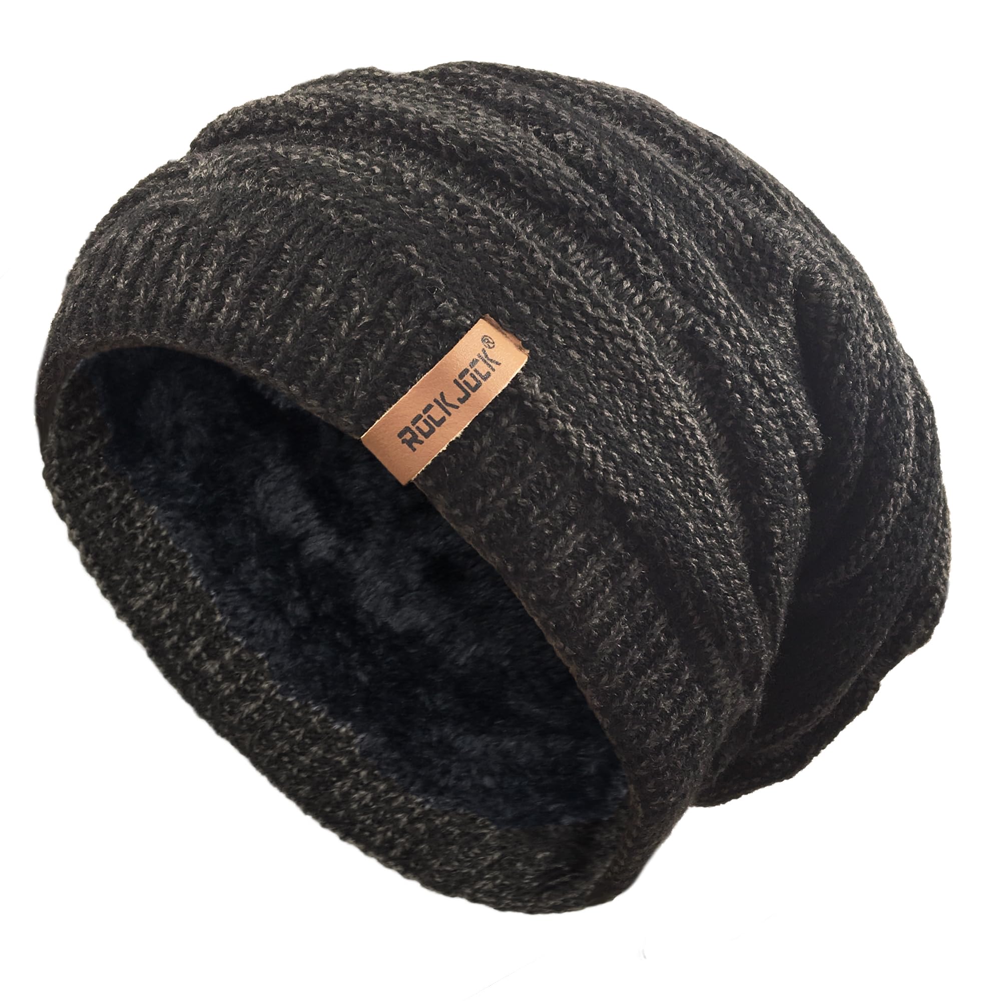 Mens Winter Knitted Slouch Beanie with R80 Thermal Insulation and Cosy Fleece Lining