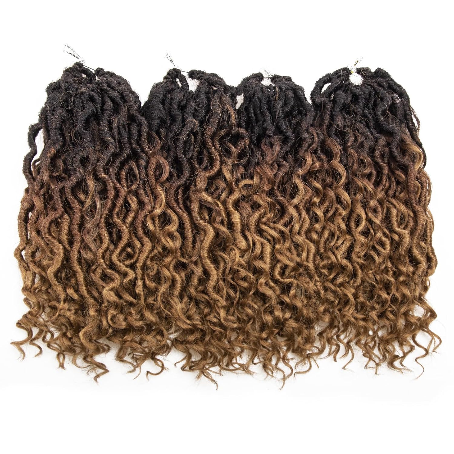 Goddess Locs Crochet Hair 12Inch Crochet Locs,Boho Faux Locs With Curly Ends River Hippie Locs Bohemian Locs Crochet Braids for Black Women 4Packs(1B/30/27, 12inch)