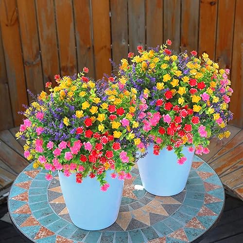 Miniatura 3 de Plantas artificiales con flores, resistentes a los rayos UV arbustos decorativos de plástico para primavera, verano, maceta colgante, exteriores, el
