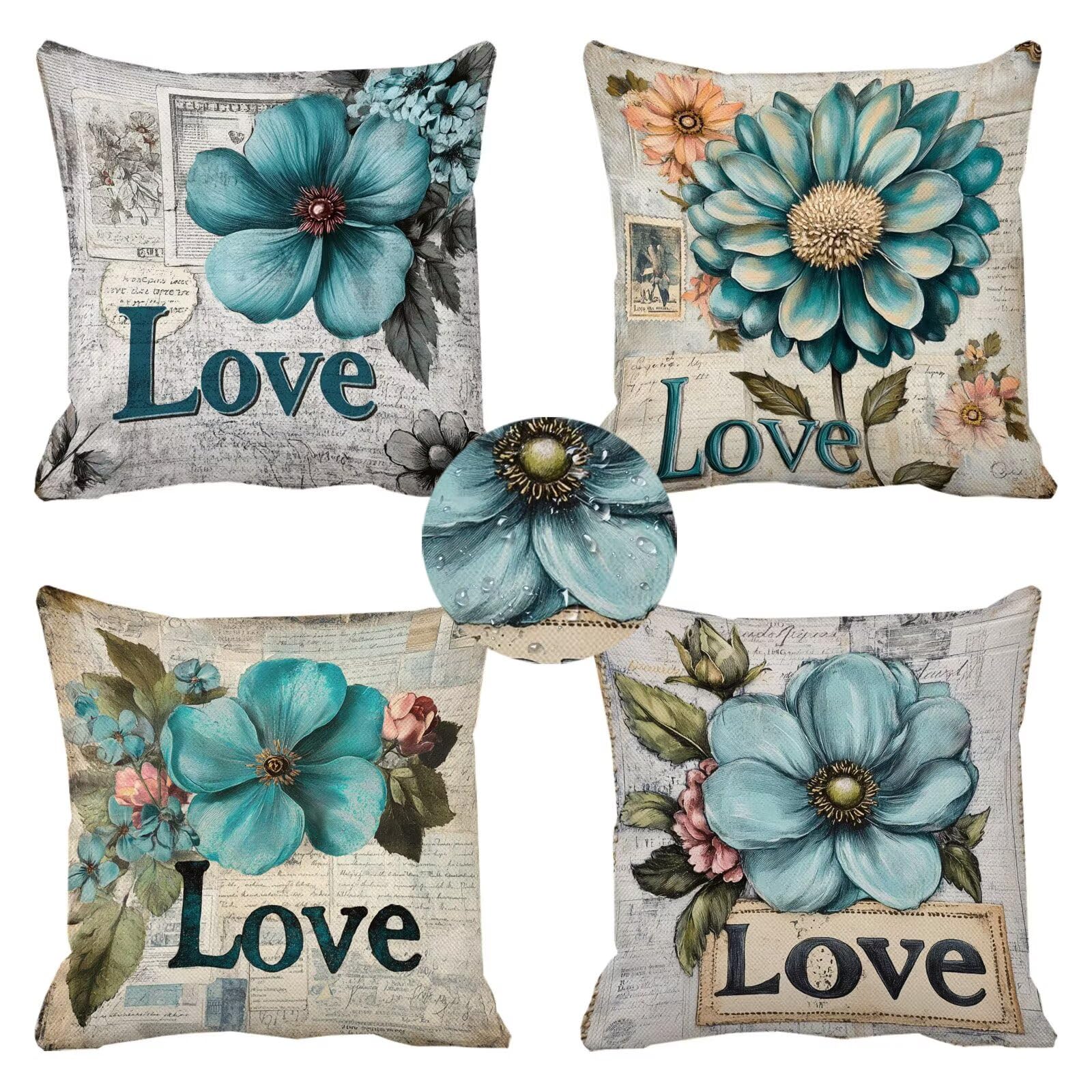 Coussin extérieur imperméable en lin bleu rétro k-362 pour aménagement haut de gamme