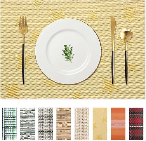 AHHFSMEI Juego de 8 manteles individuales para mesa de comedor, manteles individuales de vinilo tejido de plástico, antideslizantes, aislamiento