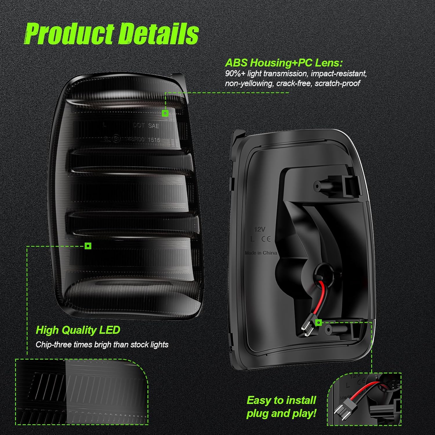 LED Side Mirror Turn Signal Lights Compatible with 2015-2023 Transit-150/250/350/350HD & 2022-2024 E-Transit - Side Mirror Blinker Lights 2PCS Smoke Lens