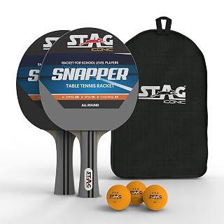 Stag Iconic Snapper Series Table Tennis Playset| Spring into Action with Vibrant Ping-Pop Colors| Intermediate Training Series T.T Racquets with High Performance Supreme TT Balls-4 Player Playset