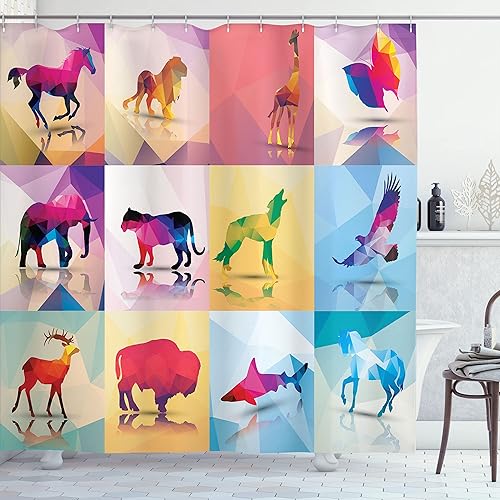 Miniatura 15 de Ambesonne Cortina de ducha hawaiana, diseño de hibisco hawaiano tropical, silueta de niña, tabla de surf, impresión de arte retro, juego de Fucsia