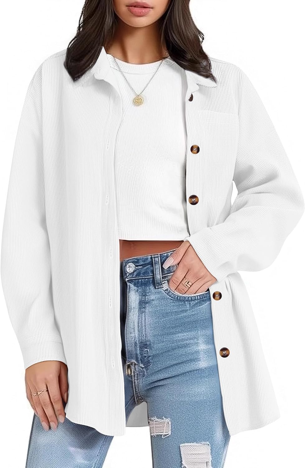 IN'VOLAND Womens Plus Size Corduroy Shirt Long Sleeve Button Down Shirts Fall Blouses Tops Casual Jacket Shacket