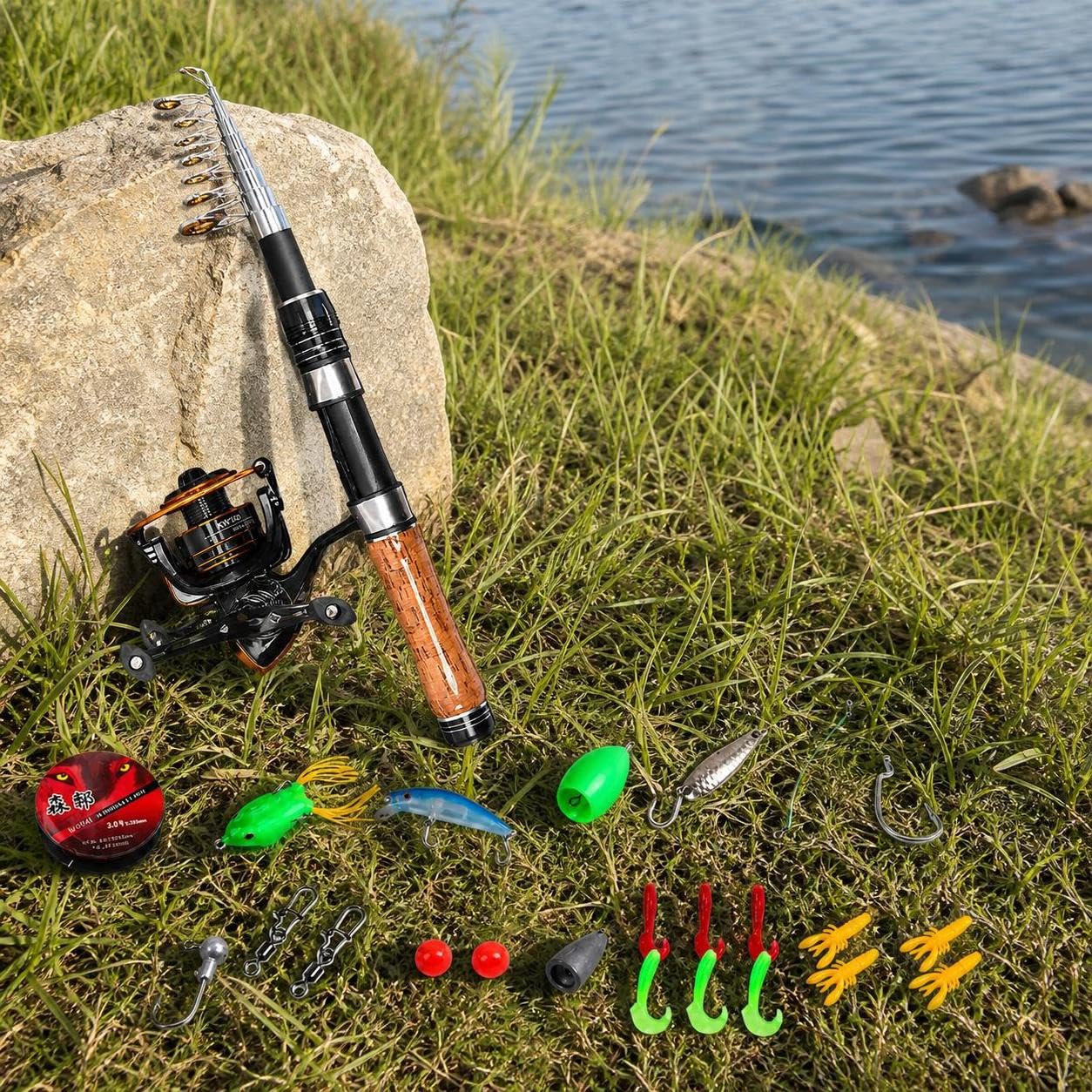 Canna da Telescopica 36 cm | Componenti in metallo, Set da Pesca Completo, Pesca in acque dolci, Per pescatori