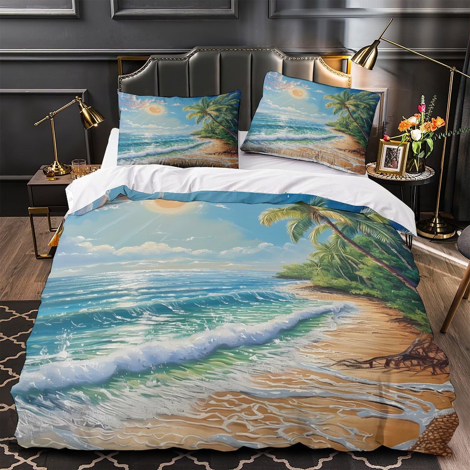 Housse de couette plage tropicale pour chambre enfant et adulte