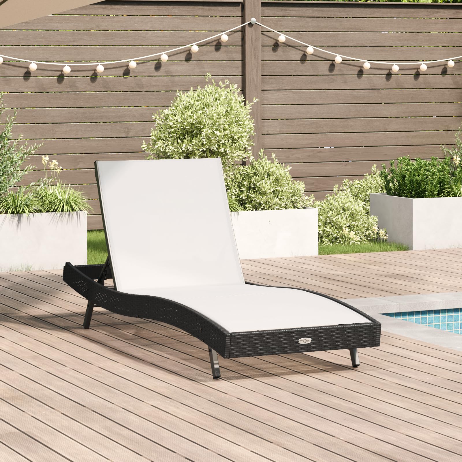 Chaise longue d'extérieur en polyrotin et textilène noir pour jardin