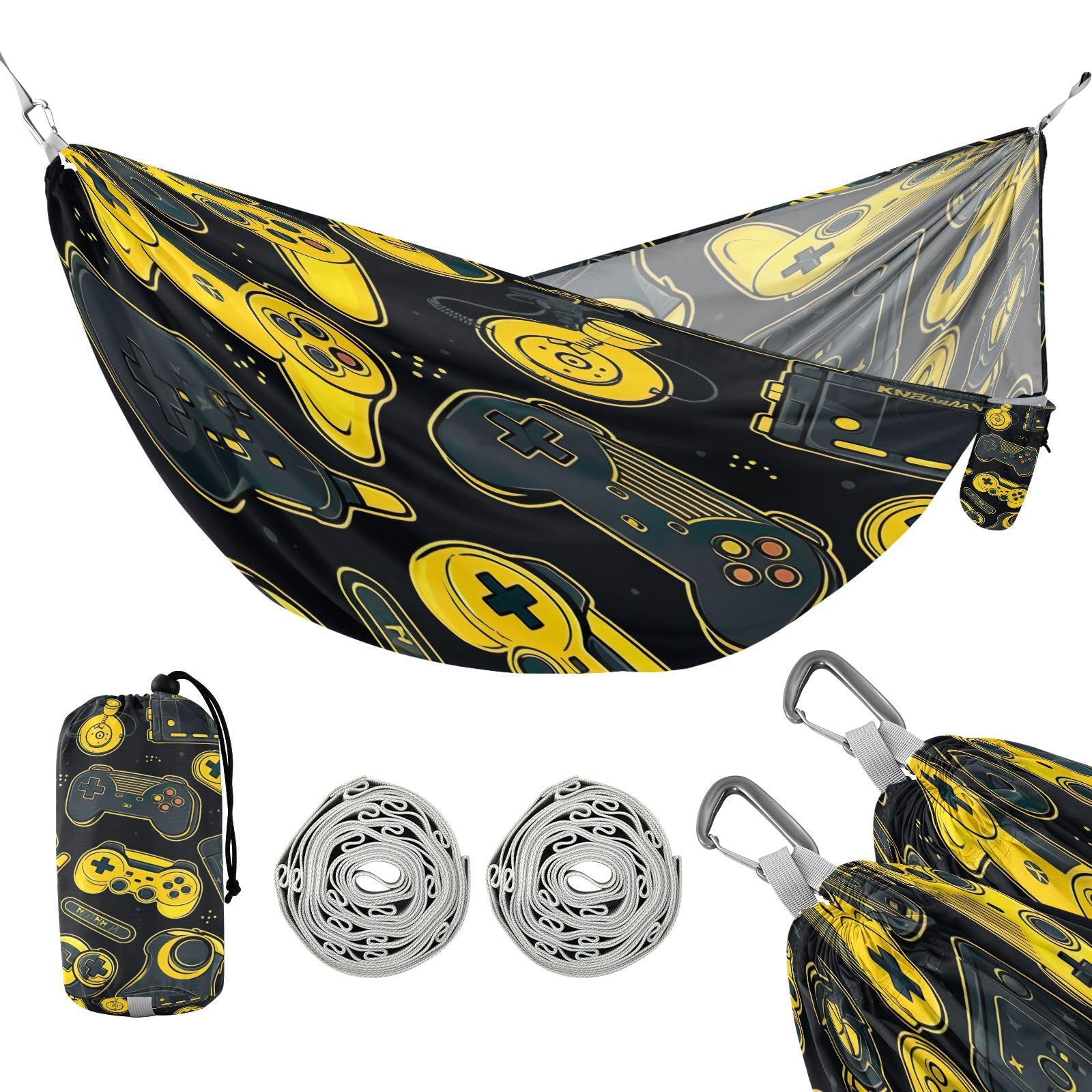 ATTX Colorful Video Game Controllers Camping Hammock - Lightweight & Portable Hammocks, Heavy Duty 330lbs Capacity for Indoor, Hiking, Backpacking, Travel, Backyard, Beach#342