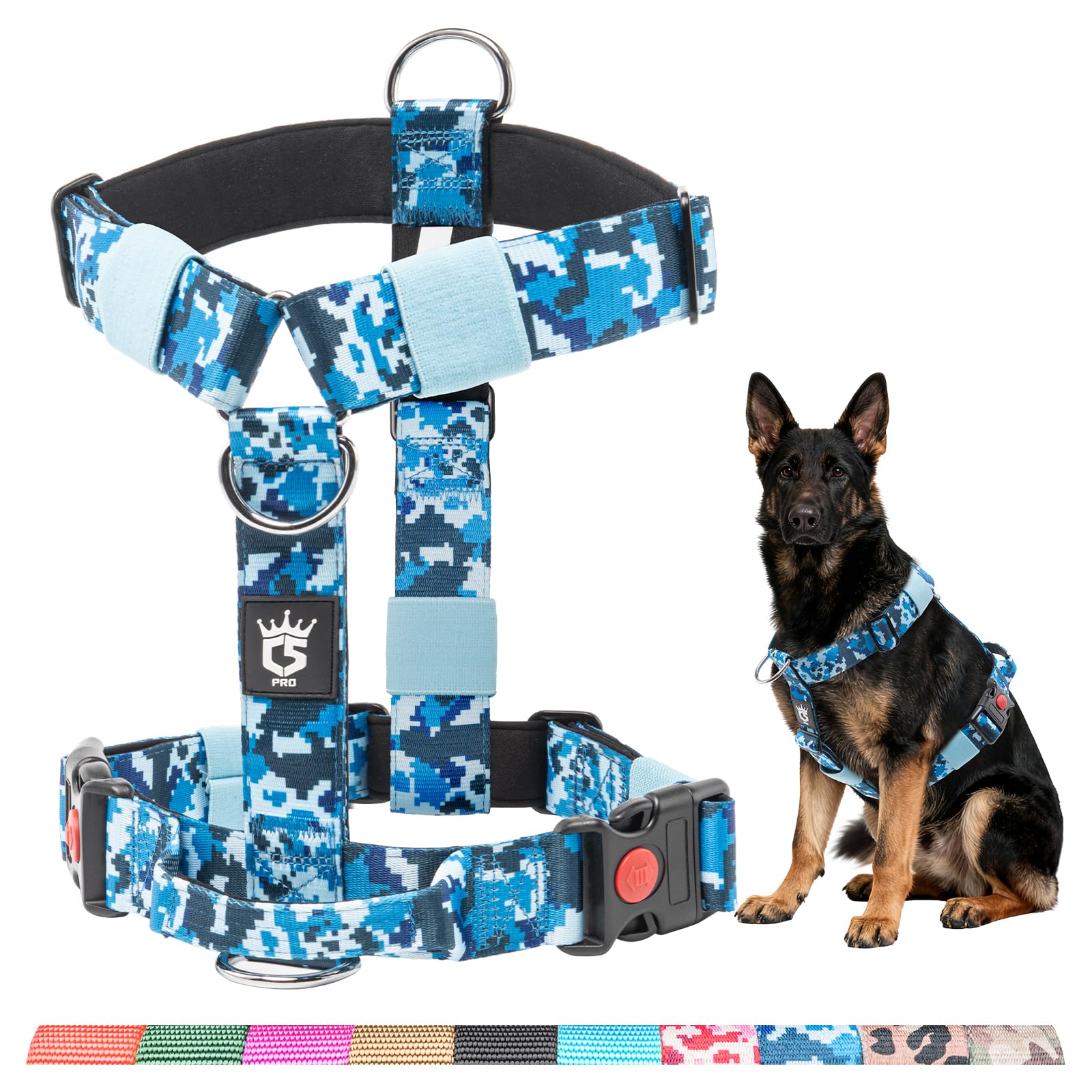 TSPRO Premium Tactical Dog Harness for Large Dogs - Heavy Duty Durable, Adjustable with Quick-Release Buckle & Soft Handle, Ideal for Hiking, Running, Camping (Camo Blue L) โ image 1