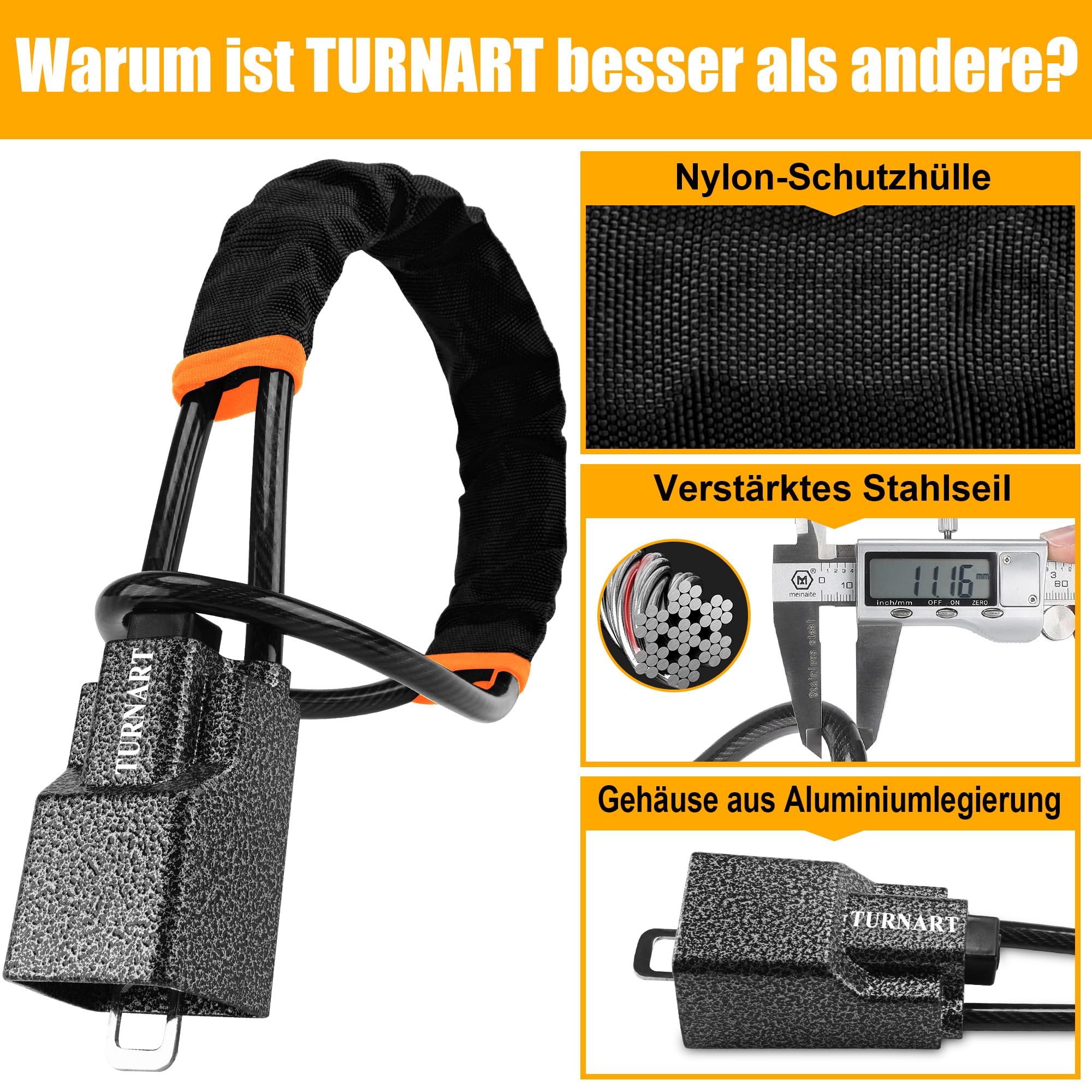 Turnart Lenkradkralle, Lenkradschloss für Auto, Wegfahrsperre, Universell Passend, Stabiles Schloss für LKW SUV Van, 3 Schlüssel