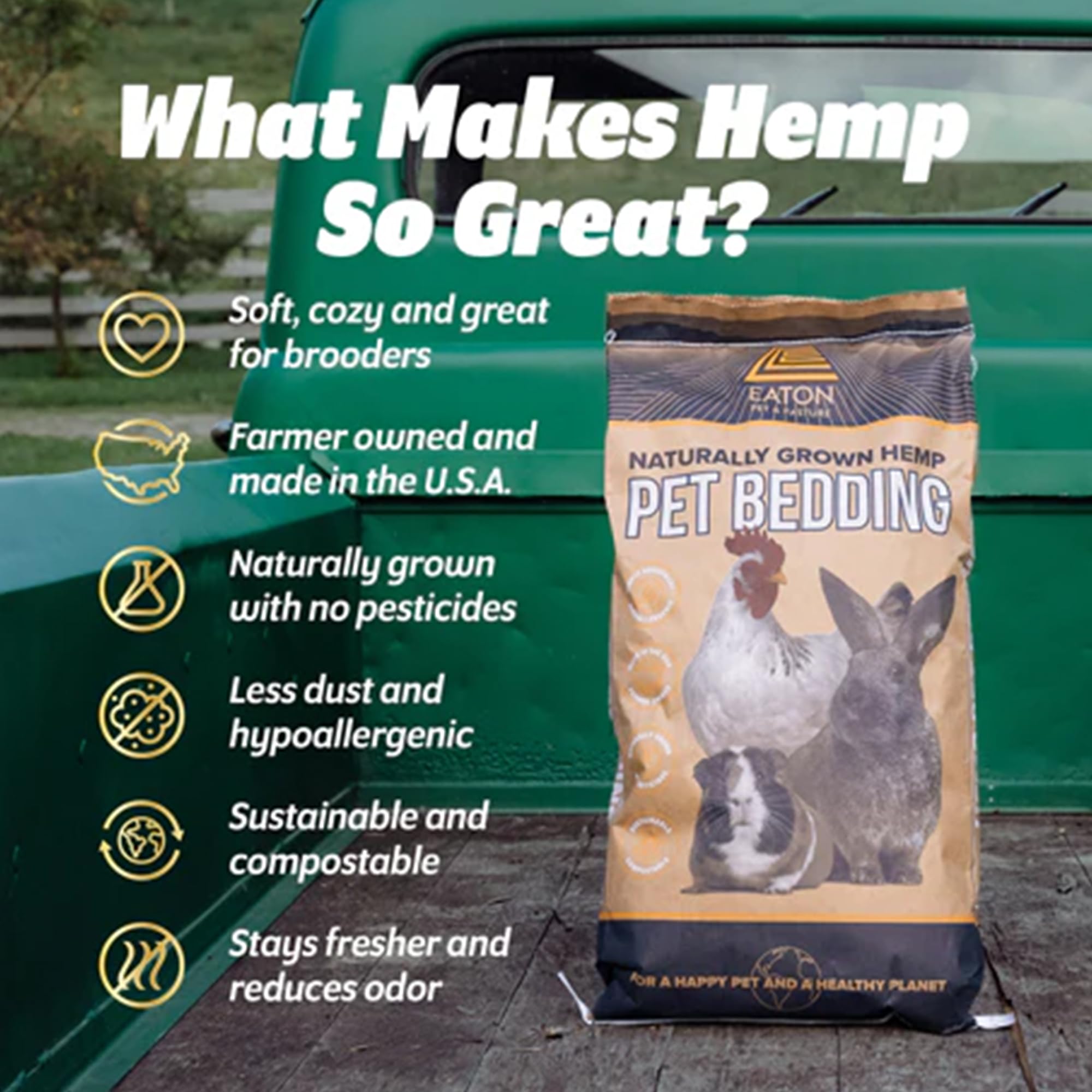Eaton Hemp, Ropa de cama de cáñamo natural para mascotas, altamente absorbente e hipoalergénica, sostenible, ecológica, propiedad de agricultores, 60 l